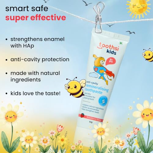 Toothsi Remineralising Toothpaste | Kids Tooth Paste for 6+ Years | Powered with Hydroxyapatite | Formulated for Growing Teeth | Natural Ingredients | Strawberry Flavour | 60 gm - Image 4
