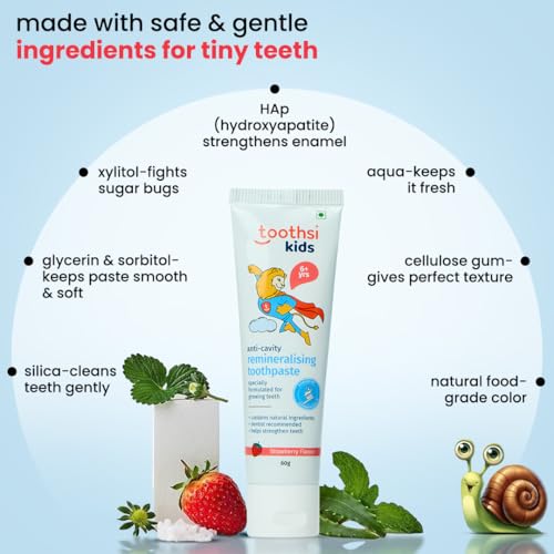 Toothsi Remineralising Toothpaste | Kids Tooth Paste for 6+ Years | Powered with Hydroxyapatite | Formulated for Growing Teeth | Natural Ingredients | Strawberry Flavour | 60 gm - Image 3