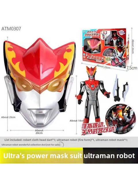 Genuine Smart Ultraman Transfiguration Toy Universe Hero Voice Luminous Action Ultraman Doll Boy Toy-Color:Rosso Mask Set ]