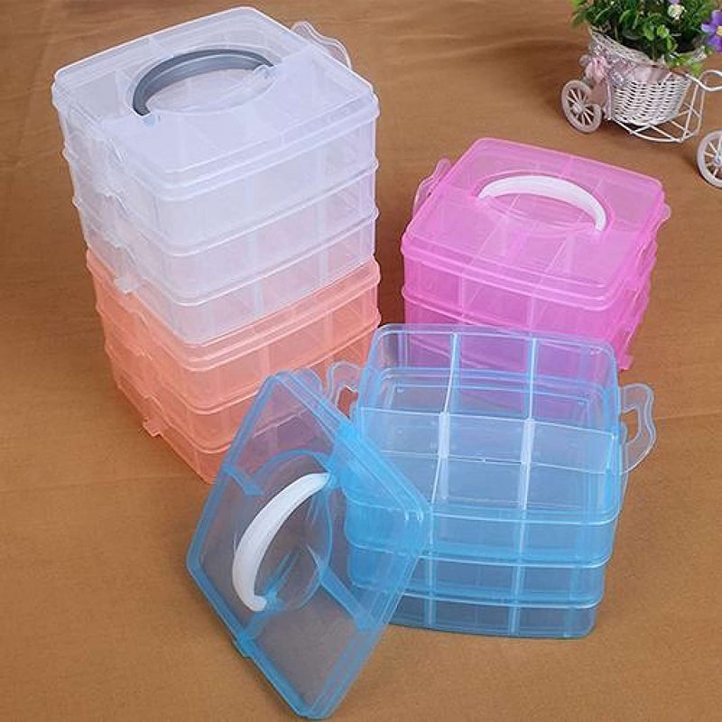 13 SOEME 3 Layer 18 Grid Transparent Plastic Organizer Jewellery Craft Accessories Storage Box Basket Container with Collapsible and Removable Dividers 1 pc Transparent Multi - Image 2