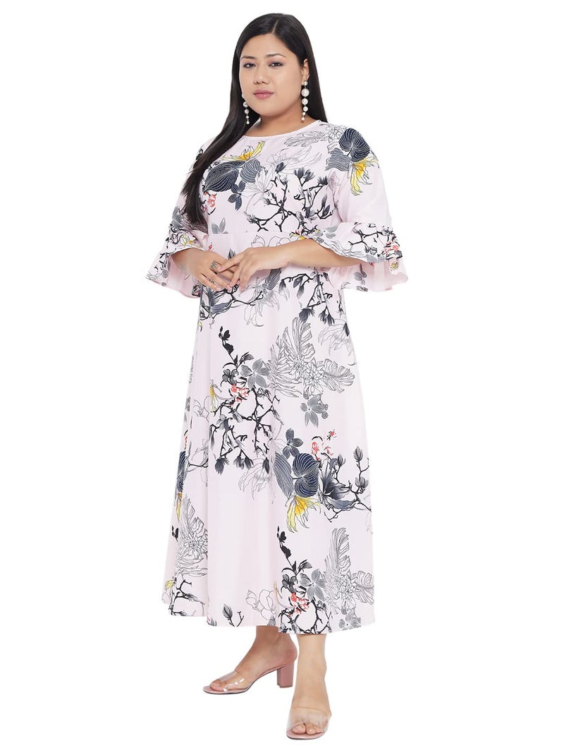 Indietoga Women's Pink Floral Printed Long Maxi Dress Plus Size (3XL) - Image 5