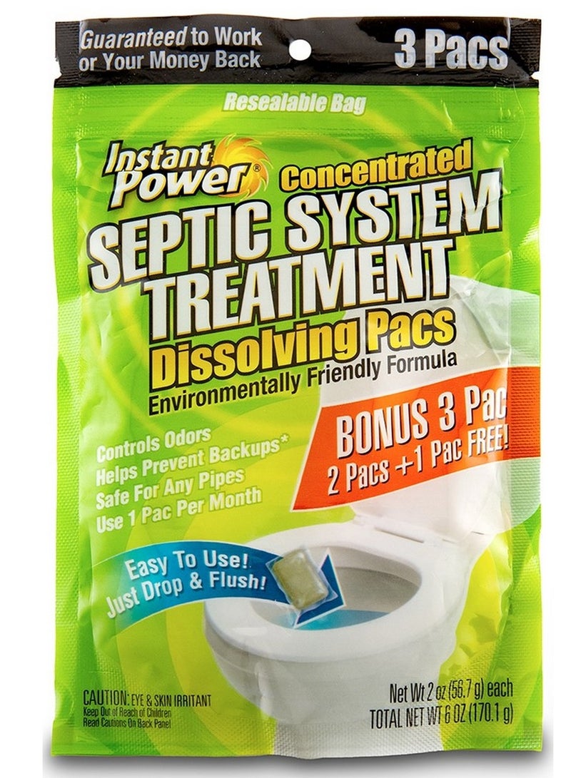 إنستانت باور أكياس إذابة مركزة لمعالجة أنظمة الصرف الصحي، تتحكم في الروائح، آمنة على الأنابيب، 3 أكياس 170.1 جرام