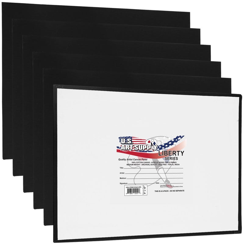 US Art Supply 8 X 10 Inch Black Art Canvas Board Panels 6 Pack 8 Ounce Heavyweight Cotton Acid Free Canvases for Painting Acrylics and Watercolor 1 Case of 6 Single Canvas Painting Panels