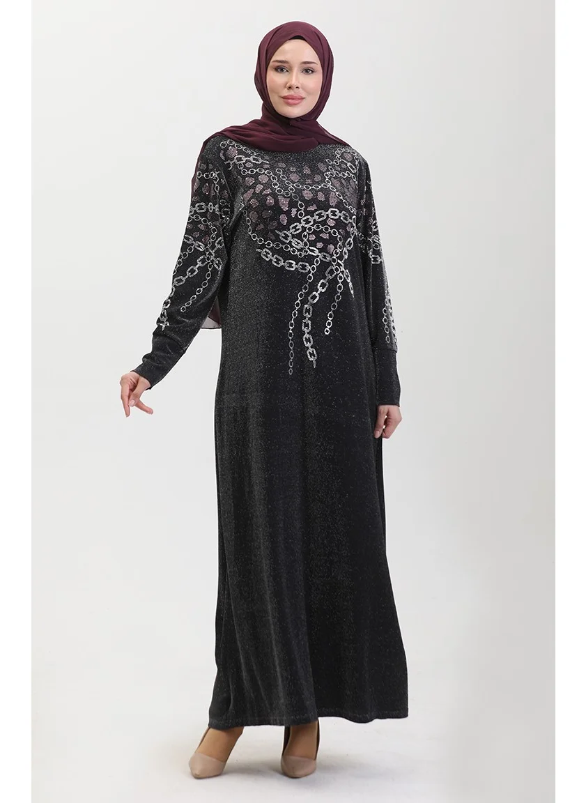 Sefa Merve Stone Evening Dress 0433-03 Black Pink