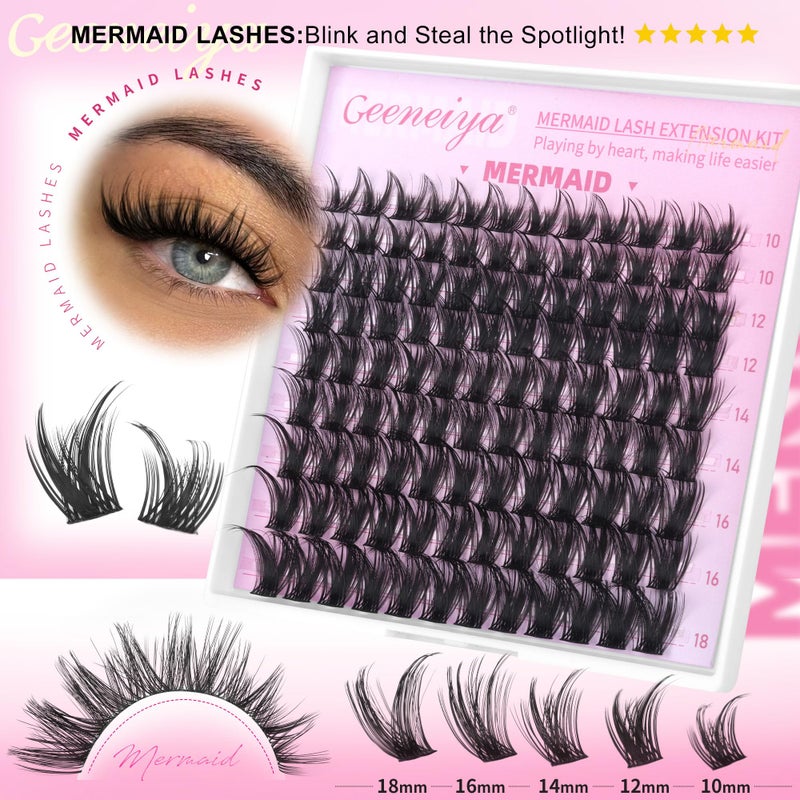 Geeneiya [NATURAL]Geeneiya 5 Styles Lash Clusters Kit, Mermaid/Venus/Flora/Bottom Fairy Eyelash Clusters Extensions 3D Wispy Lash Extension Kit for Beginners, DIY at Home Easily - Image 5
