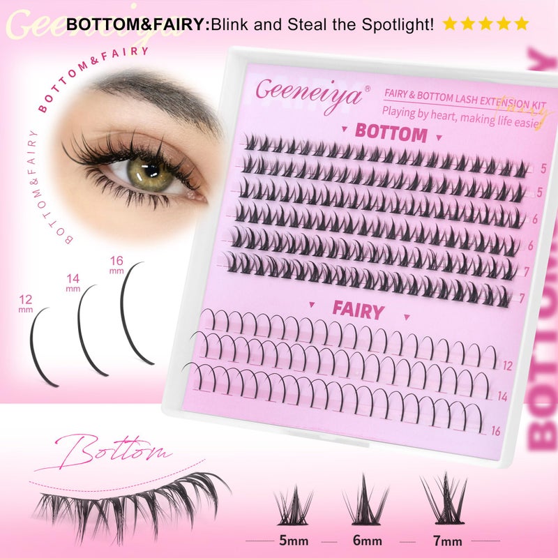 Geeneiya [NATURAL]Geeneiya 5 Styles Lash Clusters Kit, Mermaid/Venus/Flora/Bottom Fairy Eyelash Clusters Extensions 3D Wispy Lash Extension Kit for Beginners, DIY at Home Easily - Image 3