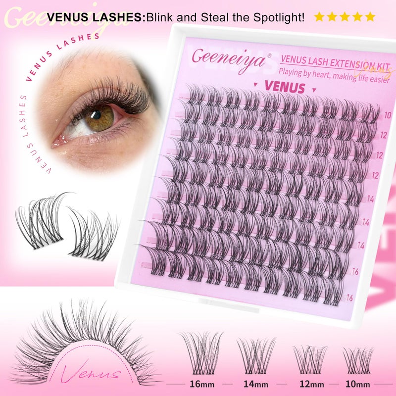 Geeneiya [NATURAL]Geeneiya 5 Styles Lash Clusters Kit, Mermaid/Venus/Flora/Bottom Fairy Eyelash Clusters Extensions 3D Wispy Lash Extension Kit for Beginners, DIY at Home Easily - Image 2