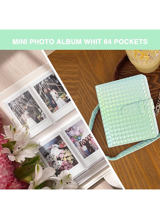 O Ozone Camera Case for Fujifilm Instax Mini 12 Instant Camera,PU Leather Glitter Woven Camera Bag with Shoulder Strap & 64 Pockets Photo Album- Light Green  - Image 4