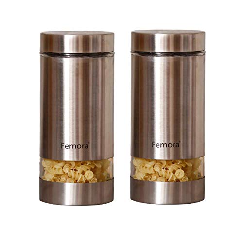 Femora Metallic See Through Window Jars |1300 ML | Set Of 2 | 1 Year Warranty | Dishwasher Safe and Airtight | Jars for Snacks, Fry Food, Masala, Spice, Pickles, Cookies | Silver - Image 1
