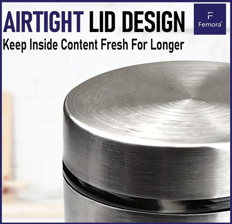 Femora Metallic See Through Window Jars |1300 ML | Set Of 2 | 1 Year Warranty | Dishwasher Safe and Airtight | Jars for Snacks, Fry Food, Masala, Spice, Pickles, Cookies | Silver - Image 3