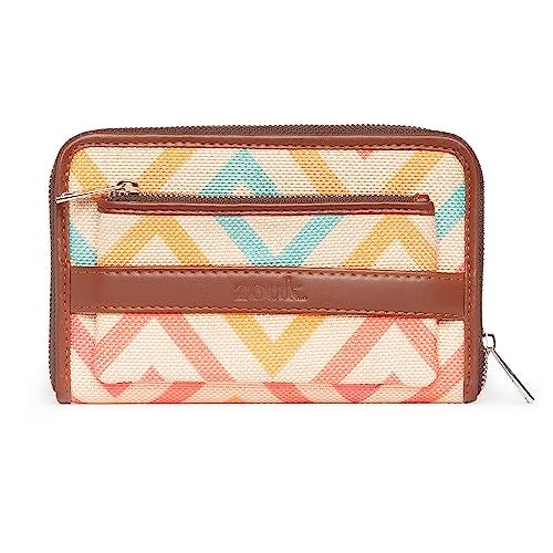 ZOUK Women's Vegan Leather and Jute Wav Beach Print Handmade Classic Wallet with Mobile Phone Pocket - Multicolour - Image 1