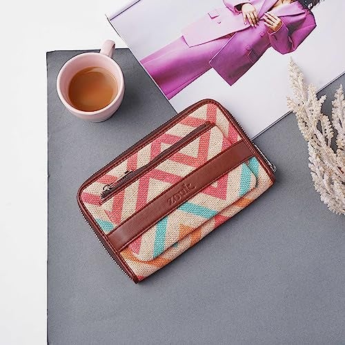ZOUK Women's Vegan Leather and Jute Wav Beach Print Handmade Classic Wallet with Mobile Phone Pocket - Multicolour - Image 4