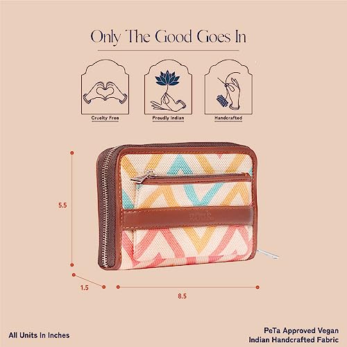 ZOUK Women's Vegan Leather and Jute Wav Beach Print Handmade Classic Wallet with Mobile Phone Pocket - Multicolour - Image 2