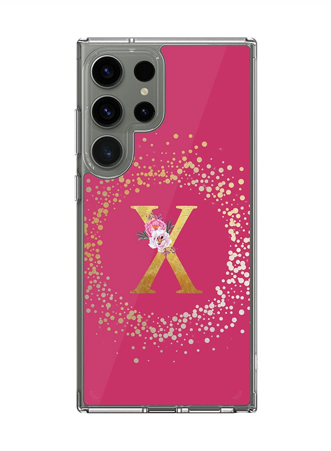 Stylizedd Classic Clear Case for Samsung Galaxy S23 Ultra ,Hybrid Soft Cover Custom Monogram Initial Letter Floral Pattern Alphabet -X (Deep Pink Rose) - Image 1