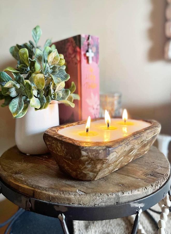 Aira Dough Bowl Candle - Organic, Kosher, Vegan, Hand Carved Wood Bowl Candle w/Aromatherapy Essential Oils - Hand-Poured 100% Soy Candle Wax - Paraffin Free, Long Lasting - Stress Relief - 13 Ounce - Image 3