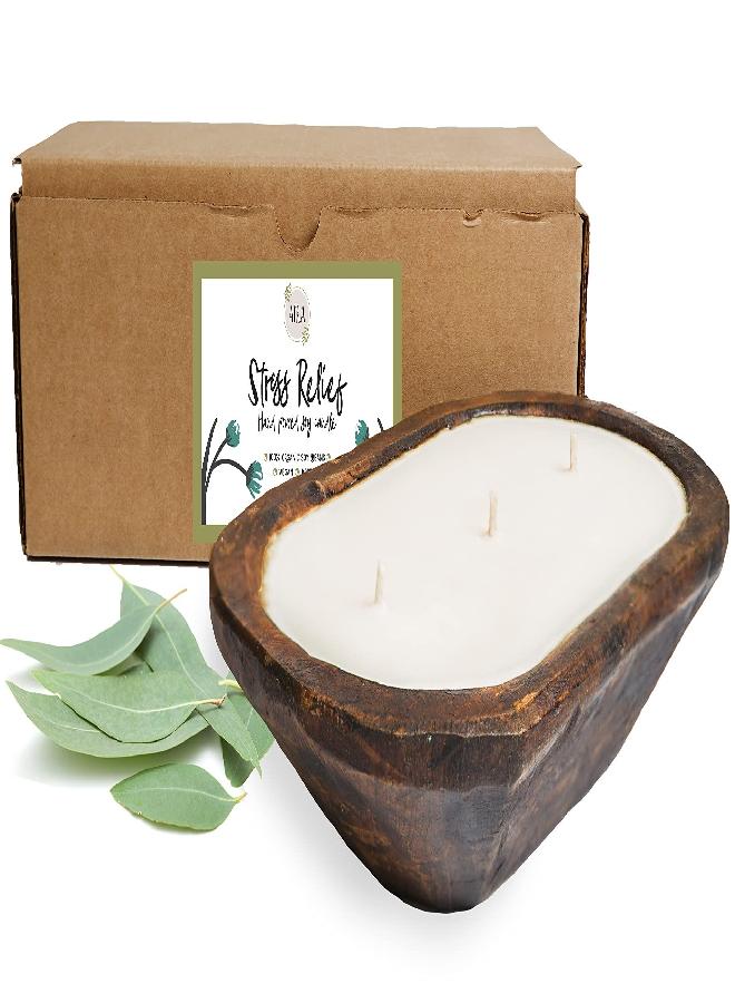 Aira Dough Bowl Candle - Organic, Kosher, Vegan, Hand Carved Wood Bowl Candle w/Aromatherapy Essential Oils - Hand-Poured 100% Soy Candle Wax - Paraffin Free, Long Lasting - Stress Relief - 13 Ounce - Image 1