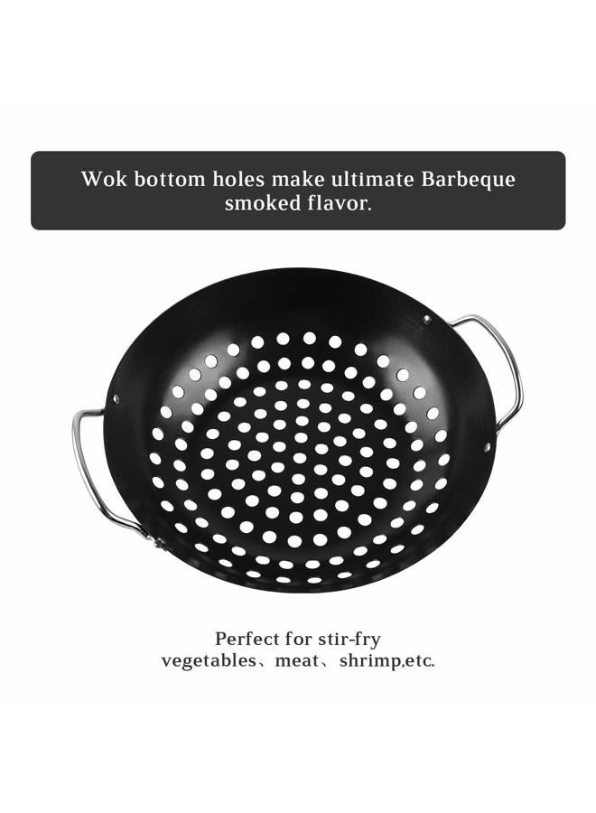 Mydracas Round Grill Wok with Handle for Big Green Egg Veggie Basket BBQ Accessory Barbecue Tools for M/L/XL Big Green Egg Accessories for StriFry,Shrimp,Meat&Vegetable Outdoor Camping Cookware - Image 5