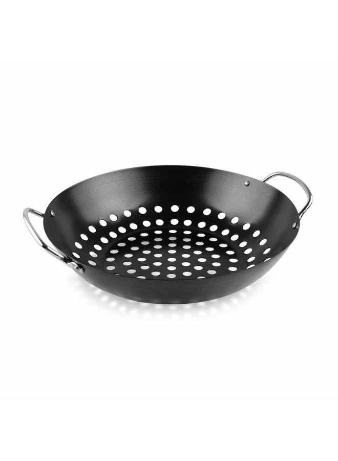 Mydracas Round Grill Wok with Handle for Big Green Egg Veggie Basket BBQ Accessory Barbecue Tools for M/L/XL Big Green Egg Accessories for StriFry,Shrimp,Meat&Vegetable Outdoor Camping Cookware - Image 1
