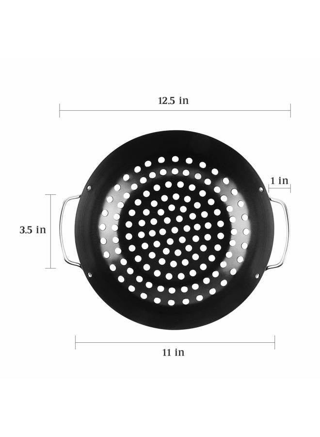 Mydracas Round Grill Wok with Handle for Big Green Egg Veggie Basket BBQ Accessory Barbecue Tools for M/L/XL Big Green Egg Accessories for StriFry,Shrimp,Meat&Vegetable Outdoor Camping Cookware - Image 2