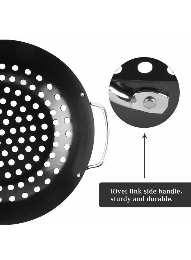 Mydracas Round Grill Wok with Handle for Big Green Egg Veggie Basket BBQ Accessory Barbecue Tools for M/L/XL Big Green Egg Accessories for StriFry,Shrimp,Meat&Vegetable Outdoor Camping Cookware - Image 3
