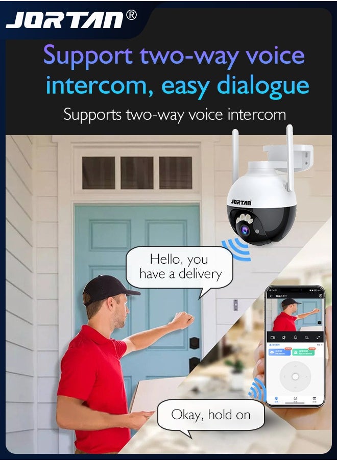 JORTAN - 4MP 12V Outdoor WiFi PTZ Camera Wireless/Wire IP Camera Home Security System with 360° View & Humanoid Detection & Night Vision & Two Way Audio & Lightning Protection & RJ45 Ethernet Interface - Image 1