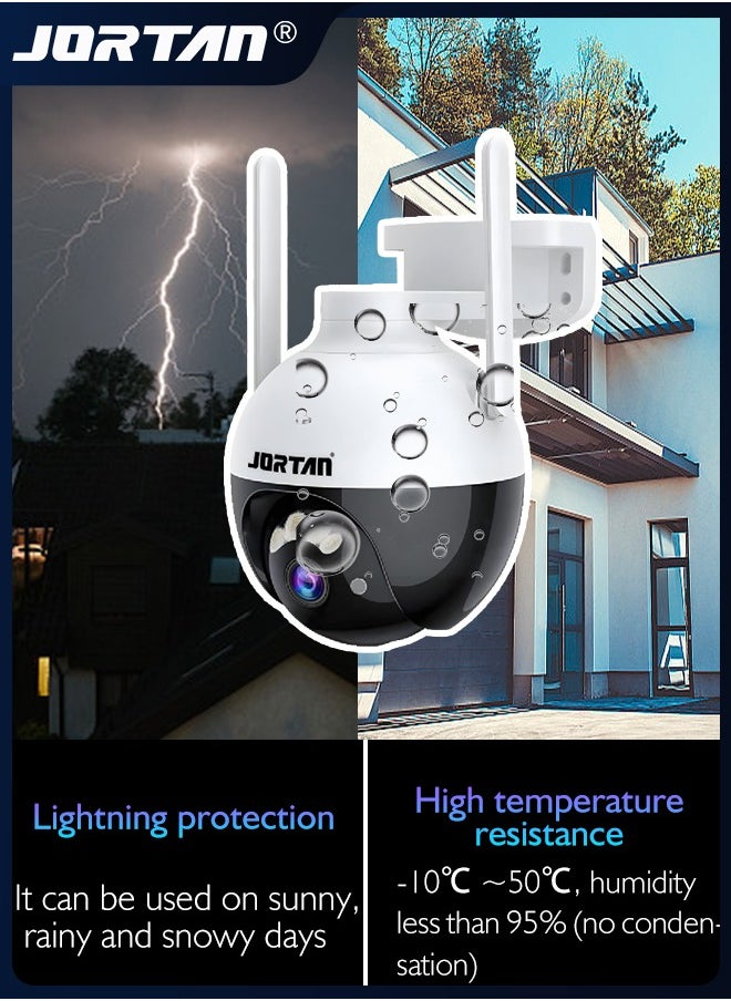 JORTAN - 4MP 12V Outdoor WiFi PTZ Camera Wireless/Wire IP Camera Home Security System with 360° View & Humanoid Detection & Night Vision & Two Way Audio & Lightning Protection & RJ45 Ethernet Interface - Image 1