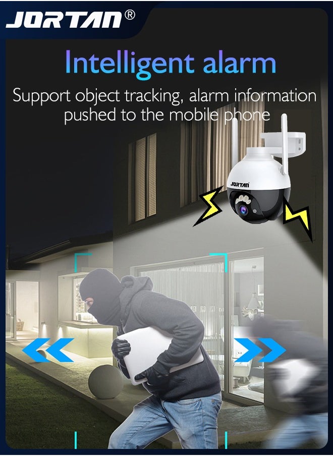 JORTAN - 4MP 12V Outdoor WiFi PTZ Camera Wireless/Wire IP Camera Home Security System with 360° View & Humanoid Detection & Night Vision & Two Way Audio & Lightning Protection & RJ45 Ethernet Interface - Image 1