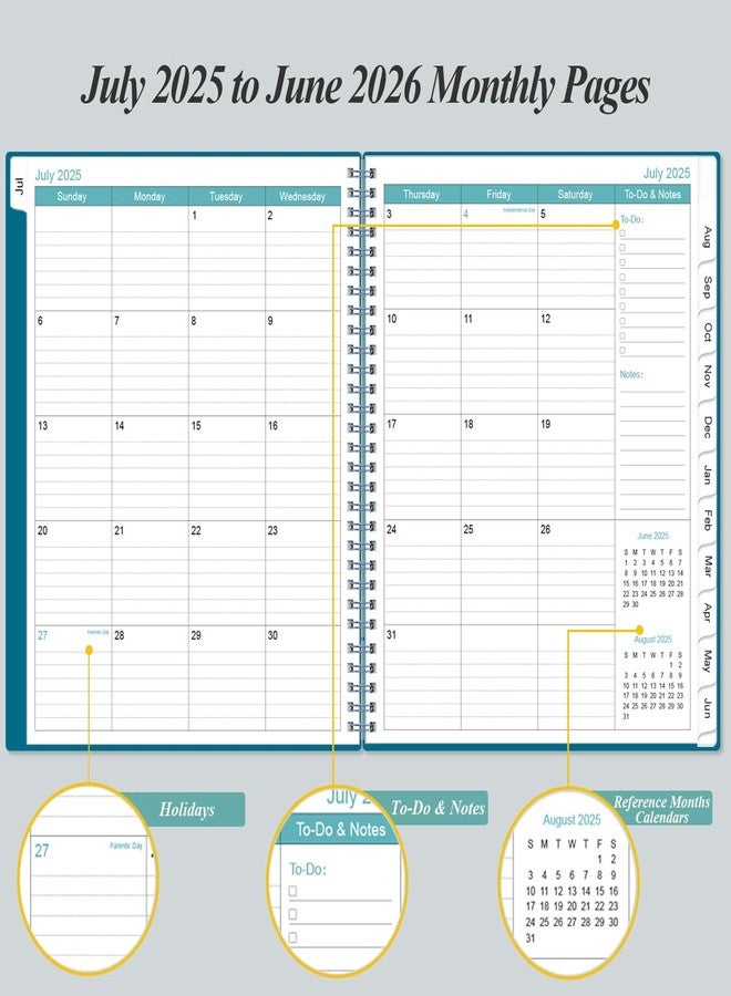 Yaridar 2025-2026 Planner - 8.5" x 11" Weekly Monthly Planner from July 2025 to June 2026 with 12 Monthly Tabs, Inner Pocket, Elastic Closure, Teal - Image 3