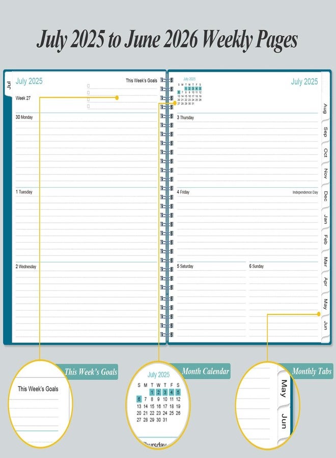 Yaridar 2025-2026 Planner - 8.5" x 11" Weekly Monthly Planner from July 2025 to June 2026 with 12 Monthly Tabs, Inner Pocket, Elastic Closure, Teal - Image 4