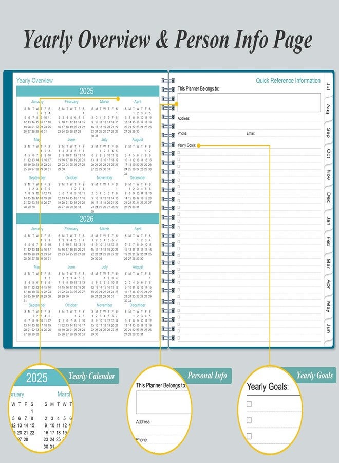 Yaridar 2025-2026 Planner - 8.5" x 11" Weekly Monthly Planner from July 2025 to June 2026 with 12 Monthly Tabs, Inner Pocket, Elastic Closure, Teal - Image 5