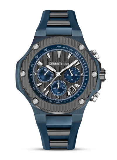 CERRUTI 1881 Men's Cerruti 1881 Lucardo Chronograph Watch for Men - Cool Grey Dial, Blue Silicone Strap