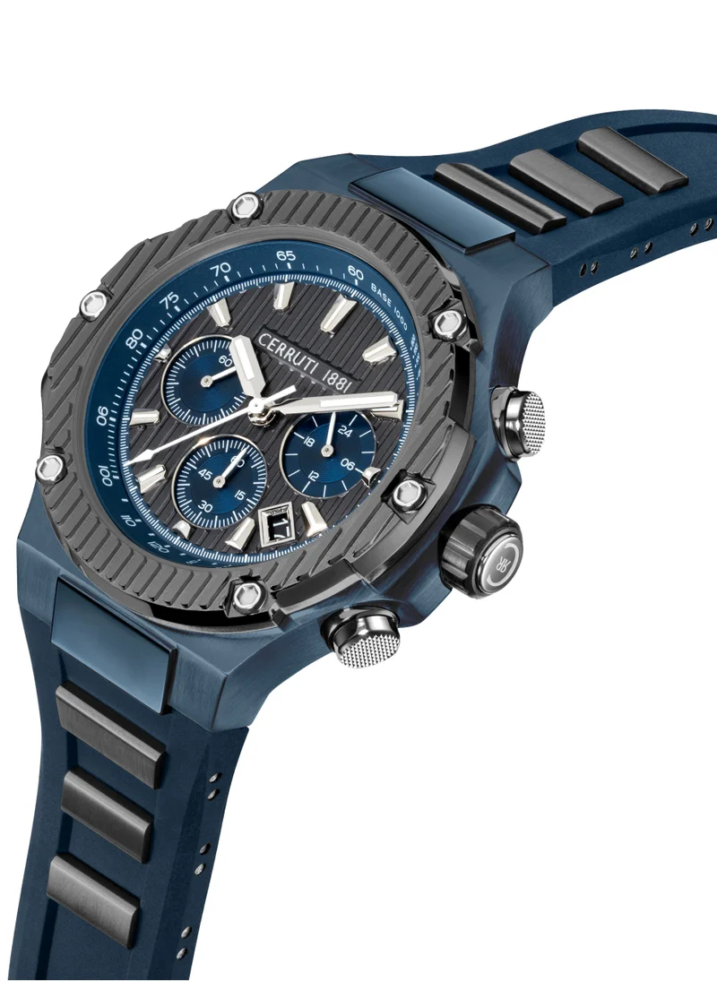 شيروتي 1881 Cerruti 1881 Lucardo Chronograph Watch for Men - Cool Grey Dial, Blue Silicone Strap