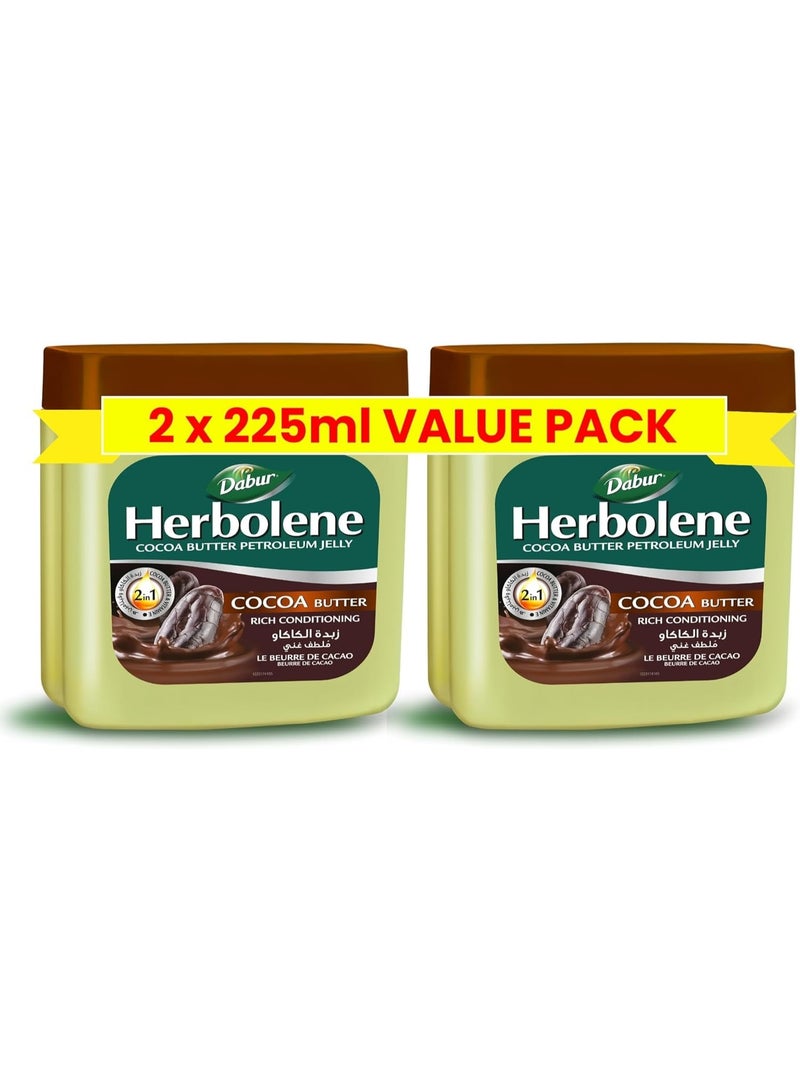 Dabur Herbolene Cocoa Butter Petroleum Jelly (2 x 225 ml) | Enriched with Cocoa Butter and Vitamin E | For Repairing Dry Rough Skin & Chapped Lips | - Image 1