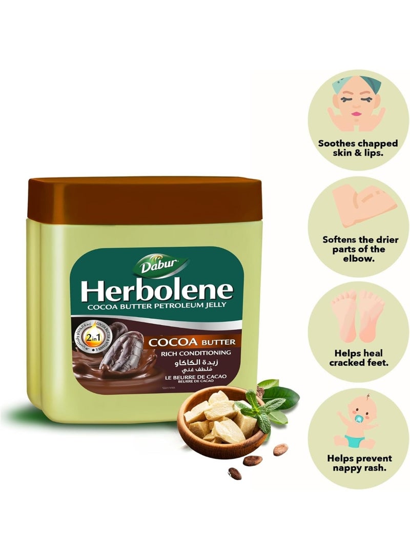 Dabur Herbolene Cocoa Butter Petroleum Jelly (2 x 225 ml) | Enriched with Cocoa Butter and Vitamin E | For Repairing Dry Rough Skin & Chapped Lips | - Image 2