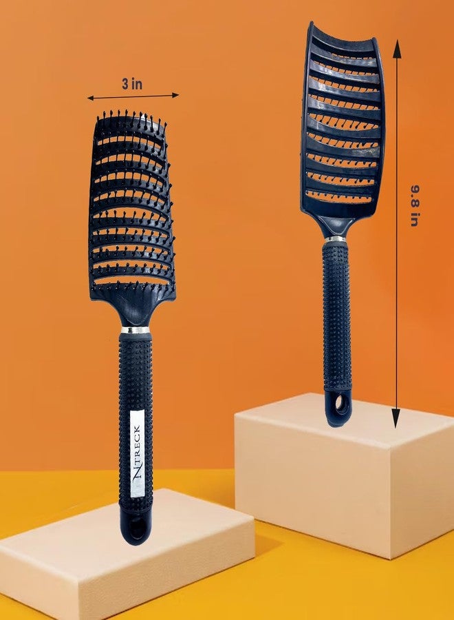 N Treck Venting Detangler Hair Scalp Massage Comb Hair Brush | With Solf Flexible Nylon Bristles | Suitable for All Hair Type for Men & Women | Pack of 1, Black - Image 3