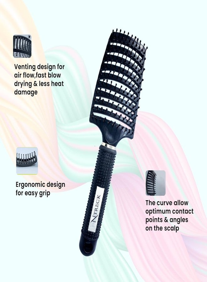 N Treck Venting Detangler Hair Scalp Massage Comb Hair Brush | With Solf Flexible Nylon Bristles | Suitable for All Hair Type for Men & Women | Pack of 1, Black - Image 4
