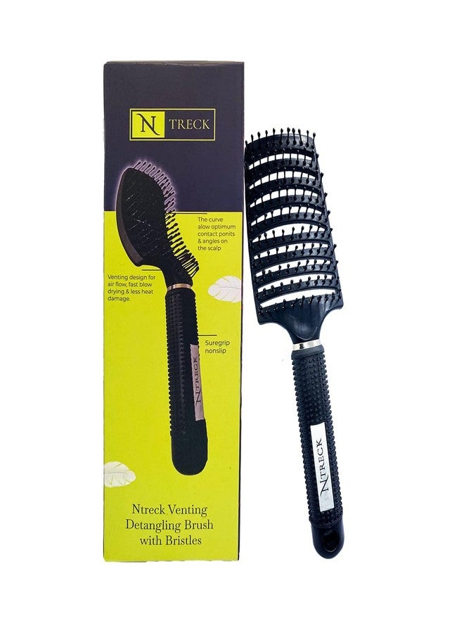 N Treck Venting Detangler Hair Scalp Massage Comb Hair Brush | With Solf Flexible Nylon Bristles | Suitable for All Hair Type for Men & Women | Pack of 1, Black - Image 1