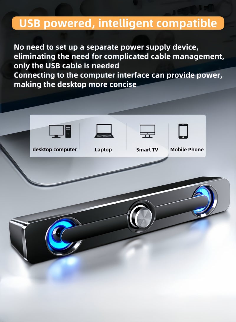 nihao Stereo Bass Subwoofer Wired Speaker with Lighting Effects, V-111, Computer Audio Desktop Home Active Speaker Laptop Large Speaker Long Strip - White  - Image 2