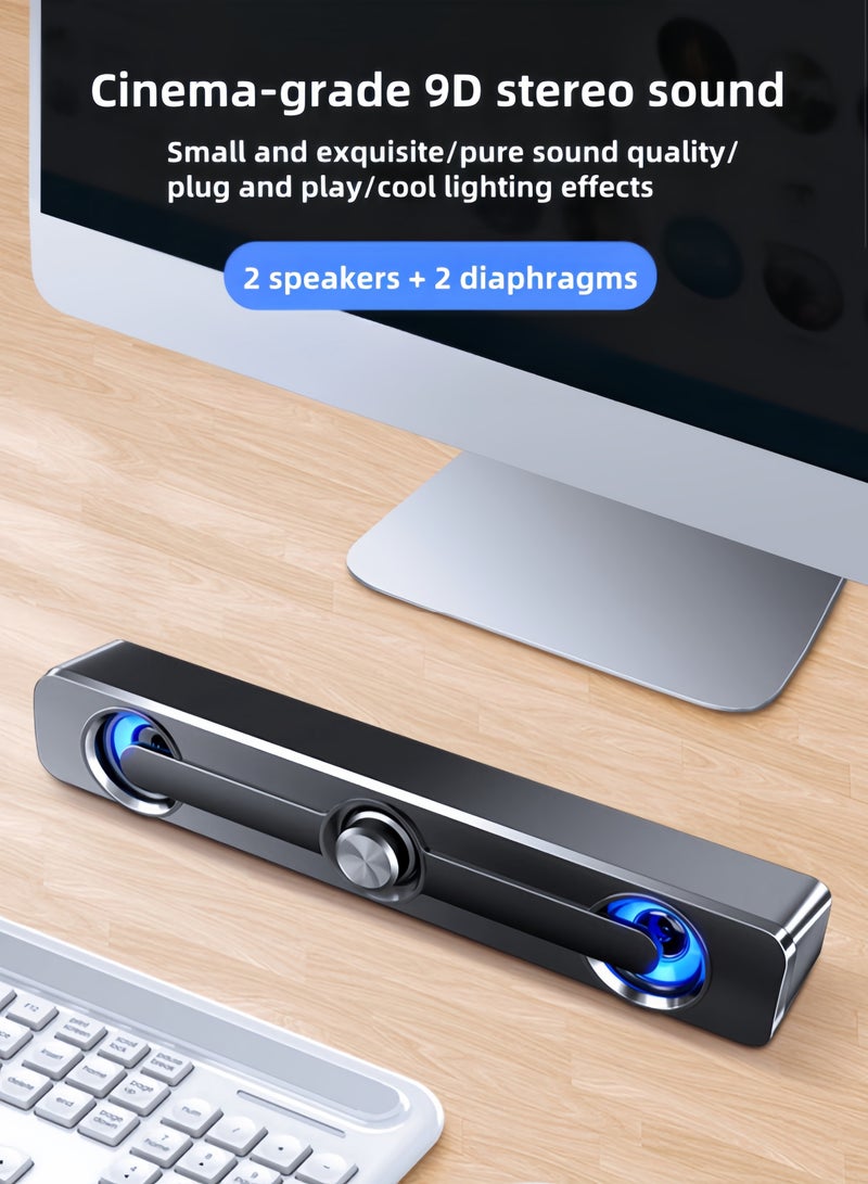 nihao Stereo Bass Subwoofer Wired Speaker with Lighting Effects, V-111, Computer Audio Desktop Home Active Speaker Laptop Large Speaker Long Strip - White  - Image 3