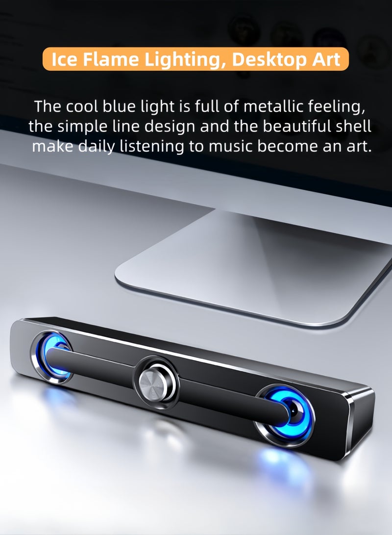 nihao Stereo Bass Subwoofer Wired Speaker with Lighting Effects, V-111, Computer Audio Desktop Home Active Speaker Laptop Large Speaker Long Strip - White  - Image 4