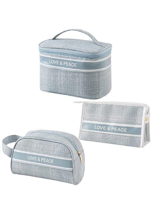 Ncry Makeup Travel Pouch, Cosmetic Bag, Travel kit Pouch for Toiletries, Brushes and Cosmetics - Set of 3 - Love & Peace (Sky Blue) - Image 1