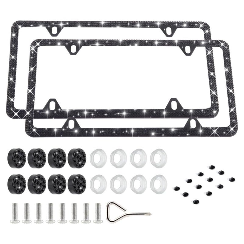 FIISFIIS Bling License Plate Frame for Women,2 Pack Premium Rhinestone Car License Plate Holder,Handmade Glitter Crystal Diamond Lincense Plate Cover for Girl,Bedazzled Sparkly Caps-4Hole Black - Image 4