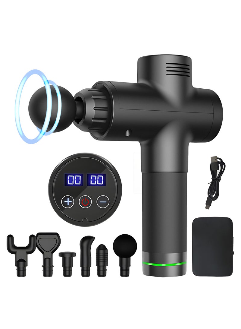 OHAHO Handheld Cordless Massage Gun Deep Tissue Percussion Massager with LED Touch Screen 6 Massage Heads & 30 Speeds for Legs Back Body Pain Relief and Soreness Recovery  - Image 1