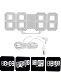 3D Wall Led Alarm Digital Clock, White Light Number Time Clock with Automatic Brightness Adjustable, 12/24 Hr Time Date Temperature Display, Electric Nightlight Alarm Clock for Modern Home Decoration