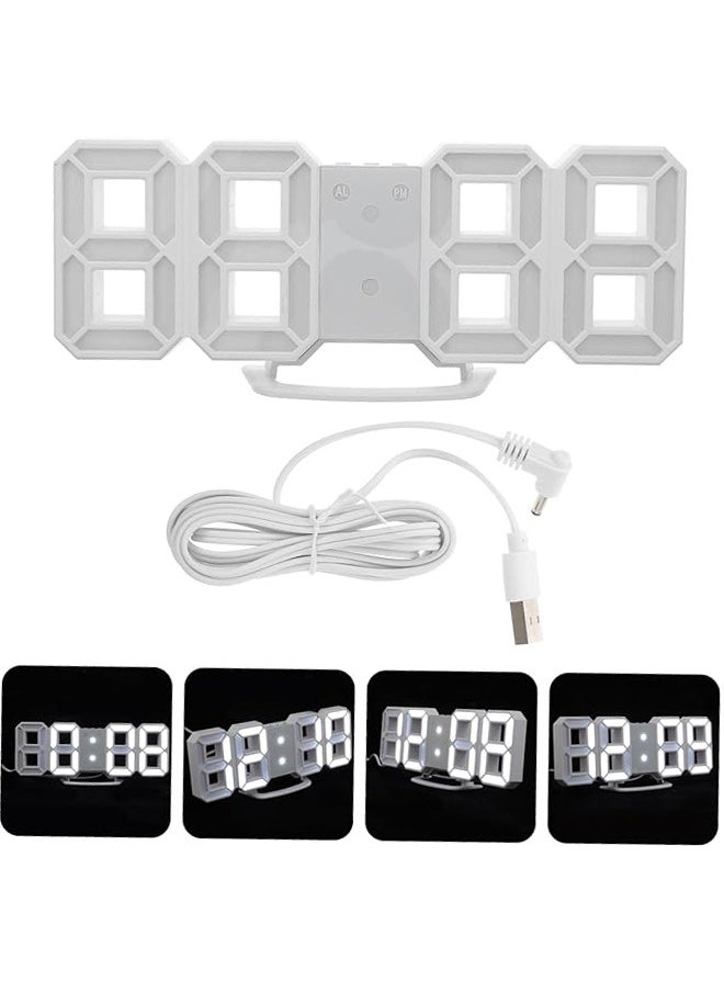 Generic - 3D Wall Led Alarm Digital Clock, White Light Number Time Clock with Automatic Brightness Adjustable, 12/24 Hr Time Date Temperature Display, Electric Nightlight Alarm Clock for Modern Home Decoration - Image 1