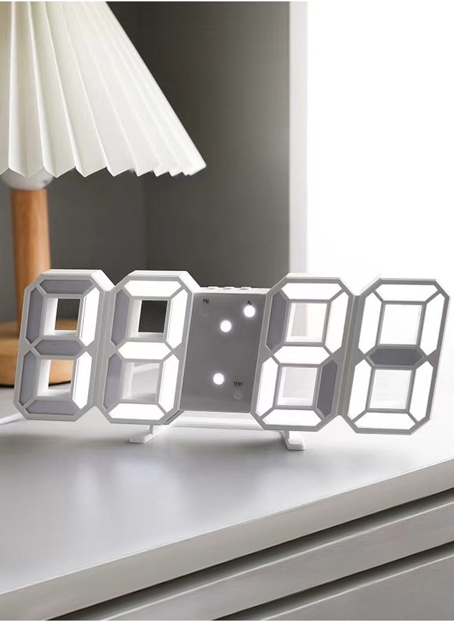 Generic - 3D Wall Led Alarm Digital Clock, White Light Number Time Clock with Automatic Brightness Adjustable, 12/24 Hr Time Date Temperature Display, Electric Nightlight Alarm Clock for Modern Home Decoration - Image 1
