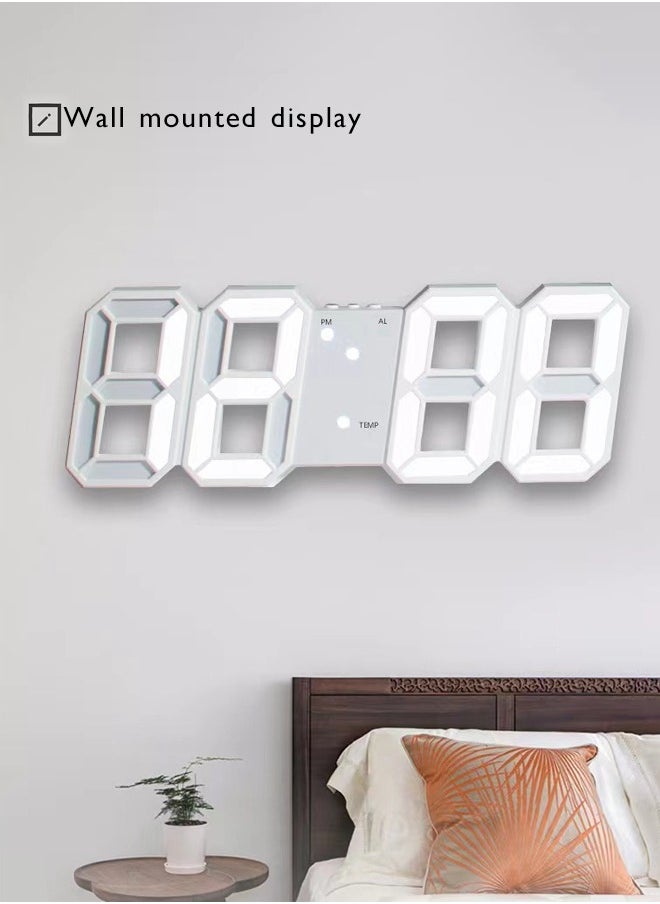 Generic - 3D Wall Led Alarm Digital Clock, White Light Number Time Clock with Automatic Brightness Adjustable, 12/24 Hr Time Date Temperature Display, Electric Nightlight Alarm Clock for Modern Home Decoration - Image 1