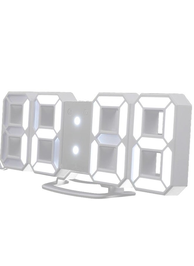 Generic - 3D Wall Led Alarm Digital Clock, White Light Number Time Clock with Automatic Brightness Adjustable, 12/24 Hr Time Date Temperature Display, Electric Nightlight Alarm Clock for Modern Home Decoration - Image 1