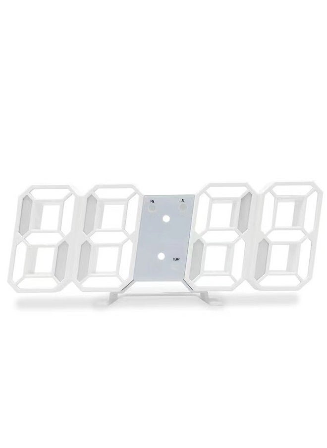Generic - 3D Wall Led Alarm Digital Clock, White Light Number Time Clock with Automatic Brightness Adjustable, 12/24 Hr Time Date Temperature Display, Electric Nightlight Alarm Clock for Modern Home Decoration - Image 1