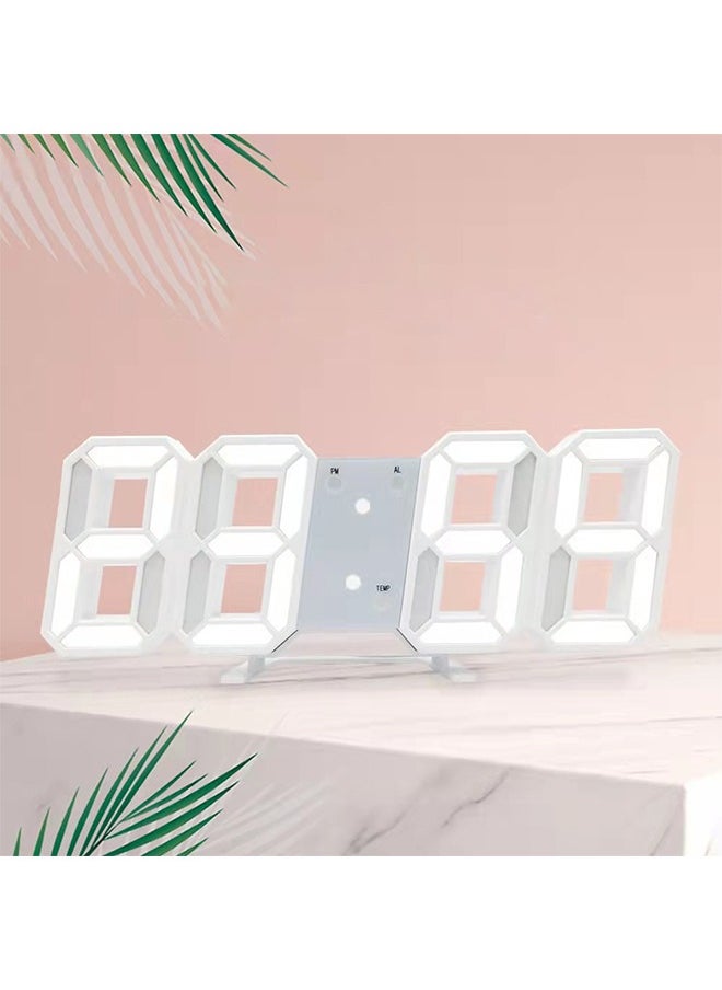 Generic - 3D Wall Led Alarm Digital Clock, White Light Number Time Clock with Automatic Brightness Adjustable, 12/24 Hr Time Date Temperature Display, Electric Nightlight Alarm Clock for Modern Home Decoration - Image 1